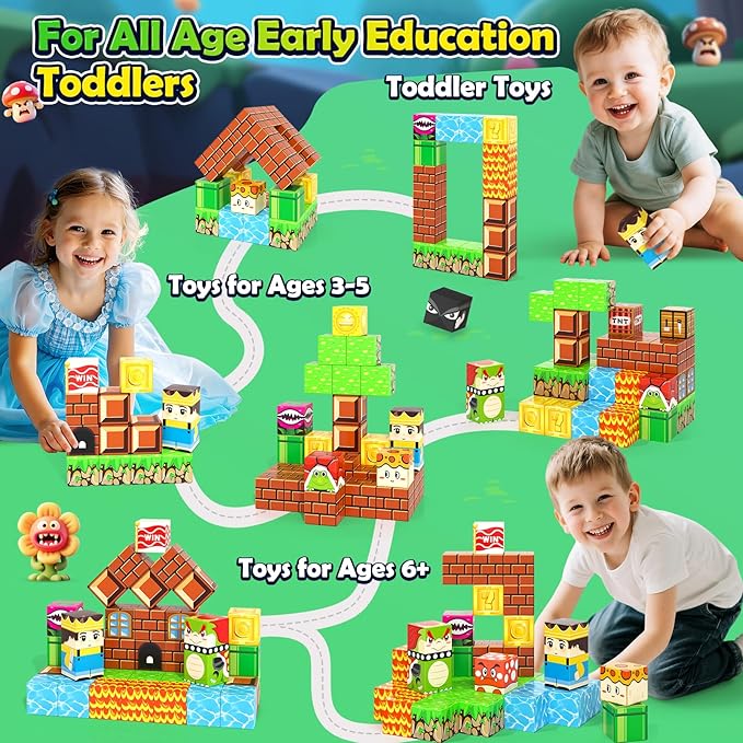 Magnetic Blocks Travel Toys with Portable Metal Tin - STEM Magnet Building Blocks Toddler Kids Toys for 3 4 5 6 7 8 Year Old Boys & Girls Xmas Birthday Gifts Classroom Must Haves Decor