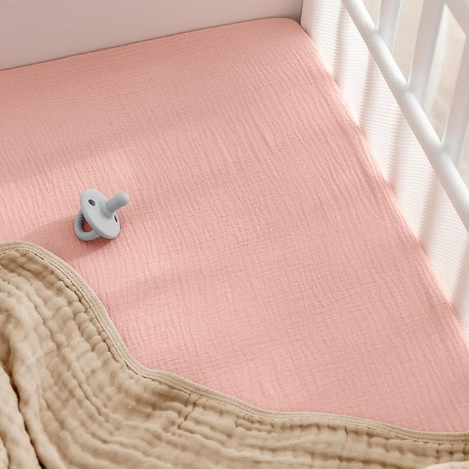 Comfy Cubs Muslin Bassinet Sheet - 100% Soft Cotton Fabric, Breathable & Gentle for Baby’s Sensitive Skin - Universal Fit with Secure Elastic Edging, Gift-Ready Packaging - Lace Pink