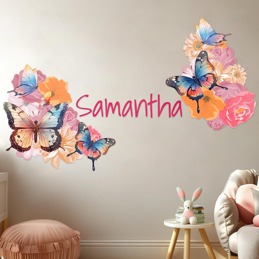 Personalized Name Butterfly Wall Decal for Girls Room and Baby Nursery - Pink Decorations for Birthday (C. Garden Butterflies)