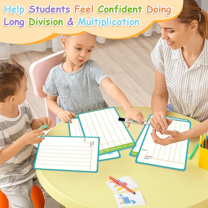 12 Pack Long Division Dry Erase Card Chart,12" x 9" Multiplication Flash Card Math Manipulative Small Whiteboard for Student Teacher 2ND 3RD 4TH Grade Classroom Homeschool Supplies Essential