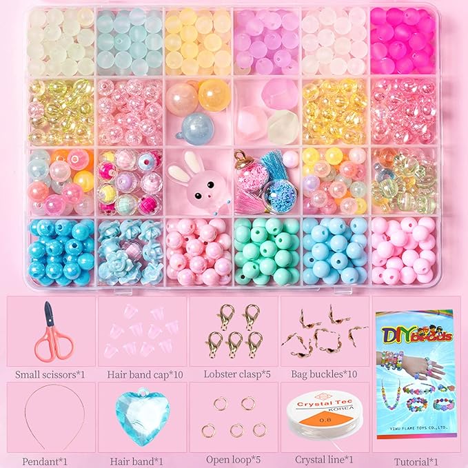 Jwxstore Beads for Girls Toys Kids Bracelets Making Kit Bead Art and Craft Kits DIY Bracelets Necklace Hairband and Rings Toy Making Kit for Age 4 5 6 7 8 9 10 11 12 Year Old Girl Christmas Gifts