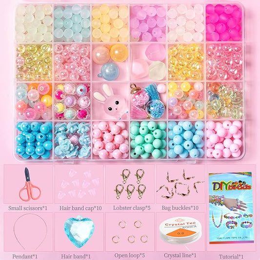 Jwxstore Beads for Girls Toys Kids Bracelets Making Kit Bead Art and Craft Kits DIY Bracelets Necklace Hairband and Rings Toy Making Kit for Age 4 5 6 7 8 9 10 11 12 Year Old Girl Christmas Gifts