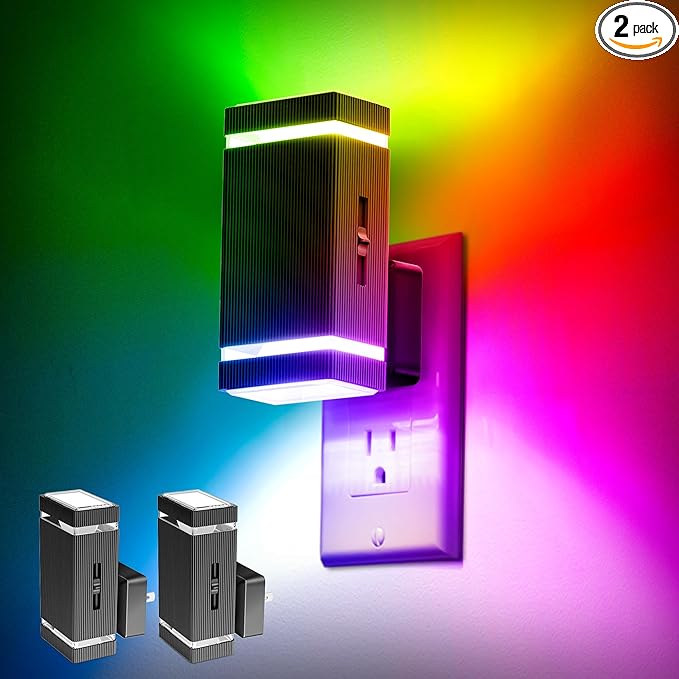 DORESshop Color Changing Night Lights [2 Pack], Night Lights Plug Into Wall, 8 Color LED Night Light, Night Light with Dusk to Dawn Sensor, Nightlight for Bathroom Decor, Children Room, Kids Gift