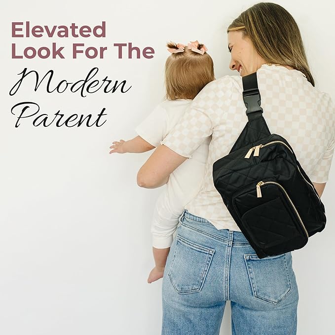 Lion & Light® Small Diaper Bag - Mini Diaper Bag with Portable Changing Pad, Fanny Pack Crossbody Bags for Baby & Toddler, Black Travel-Friendly Baby Tote with Adjustable Strap & Zippered Pockets