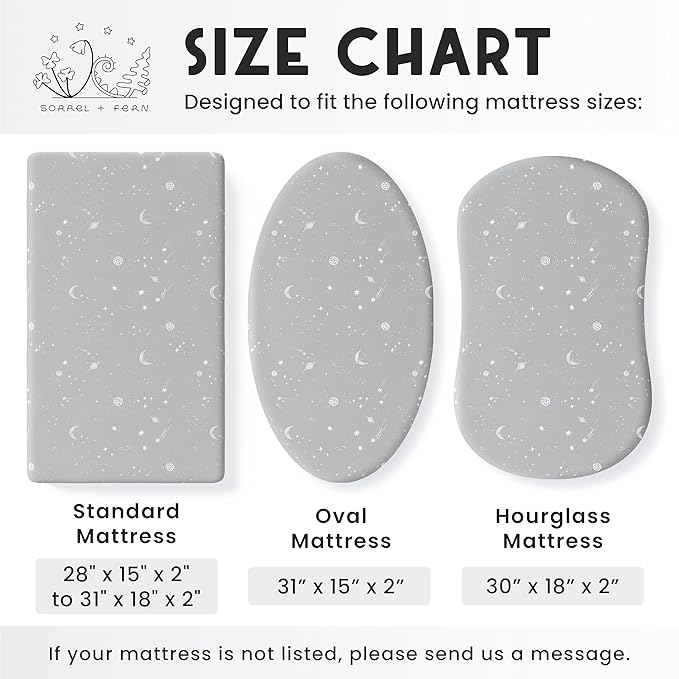 Baby Bassinet Sheets for Boy, Girl (Galaxy, Moon and Stars) 2-Pack - Fitted Bedside Bassinet Sheets - Buttery Soft Cotton Blend for Standard Mattress Pad - Compatible with Halo BassiNest