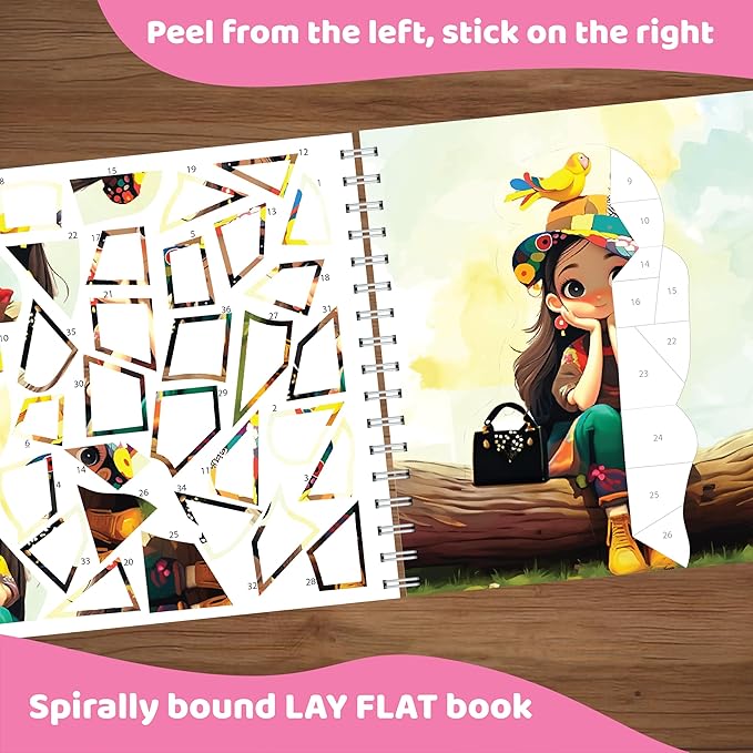 jackinthebox Sticker by Number Book, 12 Scenes Puzzle Paint by Sticker Book + Colouring Pages, Gifts for Birthday, Party Favor Toys for Girls, Arts & Crafts for Kids Age 7 8 9 10 - Little Fashionista