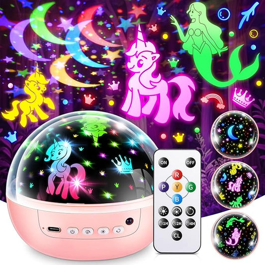 Girl Toys Age 1-10 Years Old, 【3 Film & 93 Colors】Princess Toys Mermaid Toys Unicorn Toys for Girls Age 4-6 Night Light for Kids Projector, Remote Control Little Girls Toys, Girl Gifts Toys for 3-8