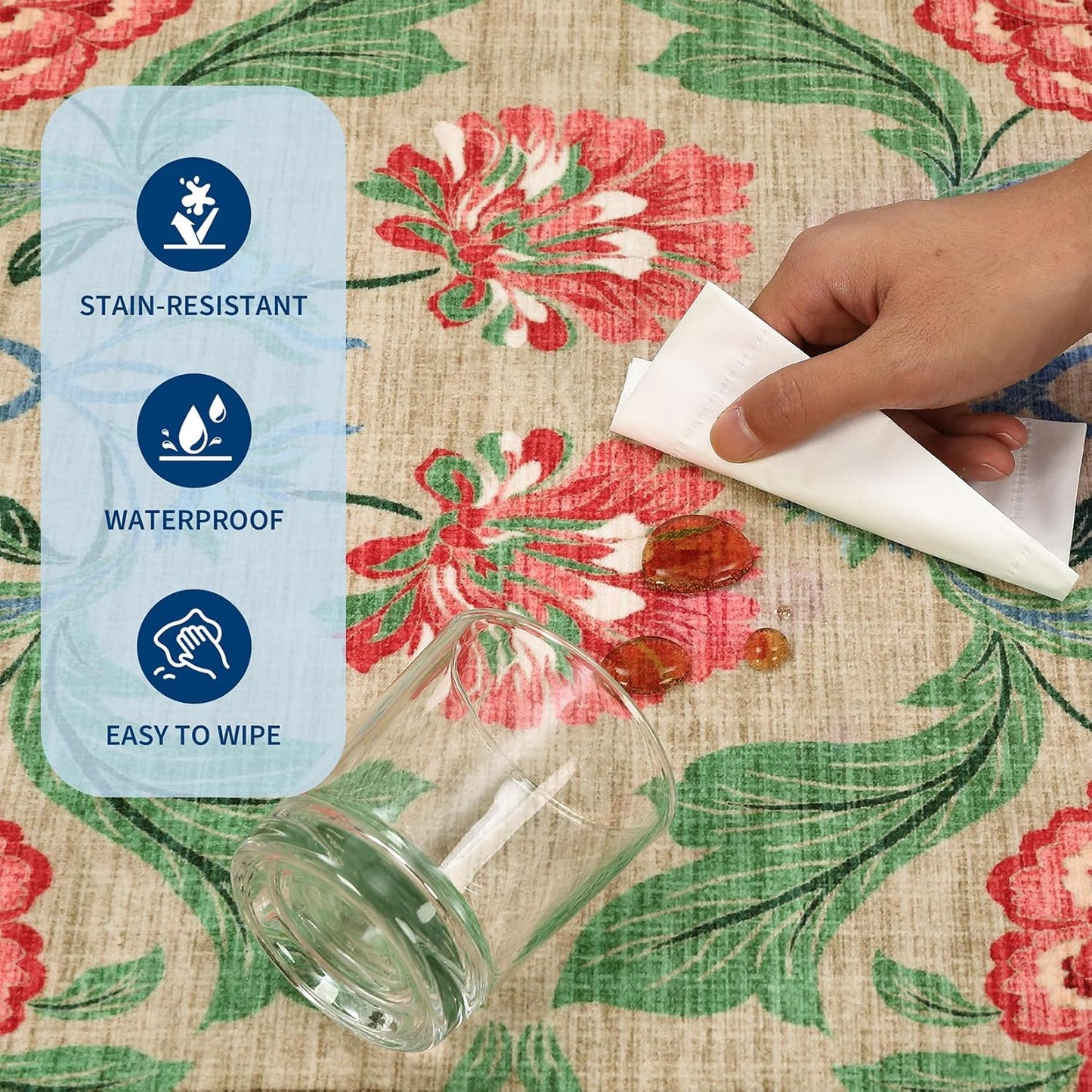 GarveeHome Floral Botanical Washable Rugs 5x7 Area Rug for Living Room, Camel Taupe Brown Vintage Boho Cottage Throw Rugs Low Pile Carpet for Bedroom Dining Nursery Rug