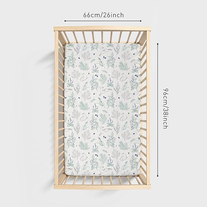 Muslin Mini Crib Sheets, 2 Pack for Baby Boy and Girl, Soft Breathable Stretchy Baby Pack N Play Mattress and Mini Cribs Sheet, Universal Fitted Portable/Mini Crib Mattresses (Blue Deer)