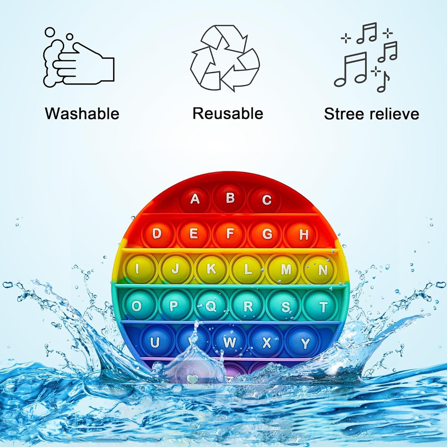 Alphabet Pop Fidget Toy Letters ABC Numbers Learning and Educational Toys Round Sensory Toys Popper Games Stress Relief Gifts for Kids 2 Packs Single Side(Uppercase and Lowercase Letters)