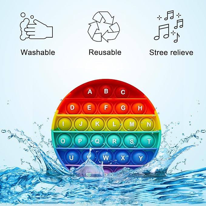 Alphabet Pop Fidget Toy Letters ABC Numbers Learning and Educational Toy Round Sensory Toys Popper Games Gift for Kids ADHD 4 Packs Double Side(2 Phonetics Numbers and 2 Uppercase Lowercase)