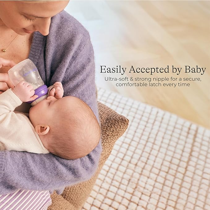 Lansinoh Anti-Colic Baby Bottles for Breastfeeding Babies, 5 Ounces, 3 Count, Includes 3 Slow Flow Nipples, Size S