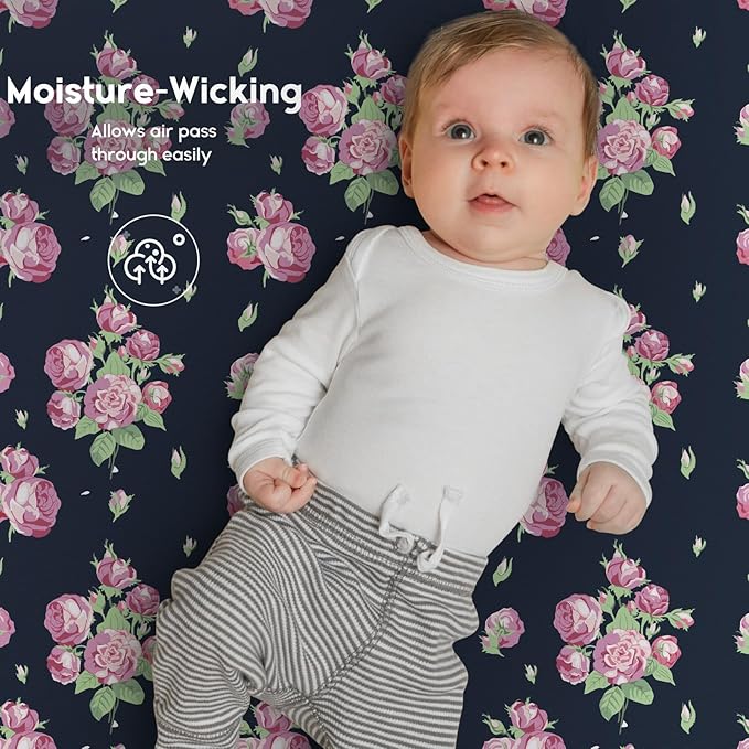 Yoofoss Pack and Play Sheets Fitted, Mini Crib Sheets 2-Pack for Pack N Play Mattress, Stretchy Playard Sheet, Soft and Breathable (Pink+Cherry)