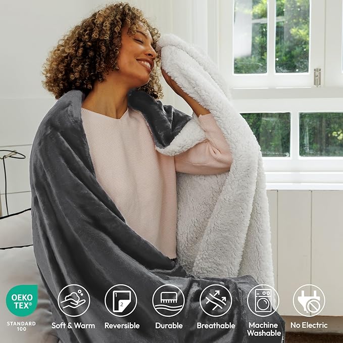 NANPIPER Sherpa Blanket Twin Size for Couch, Warm and Lightweight Throw, Soft Fuzzy Plush Fleece for Winter, Castlerock Grey 60x80 Inches