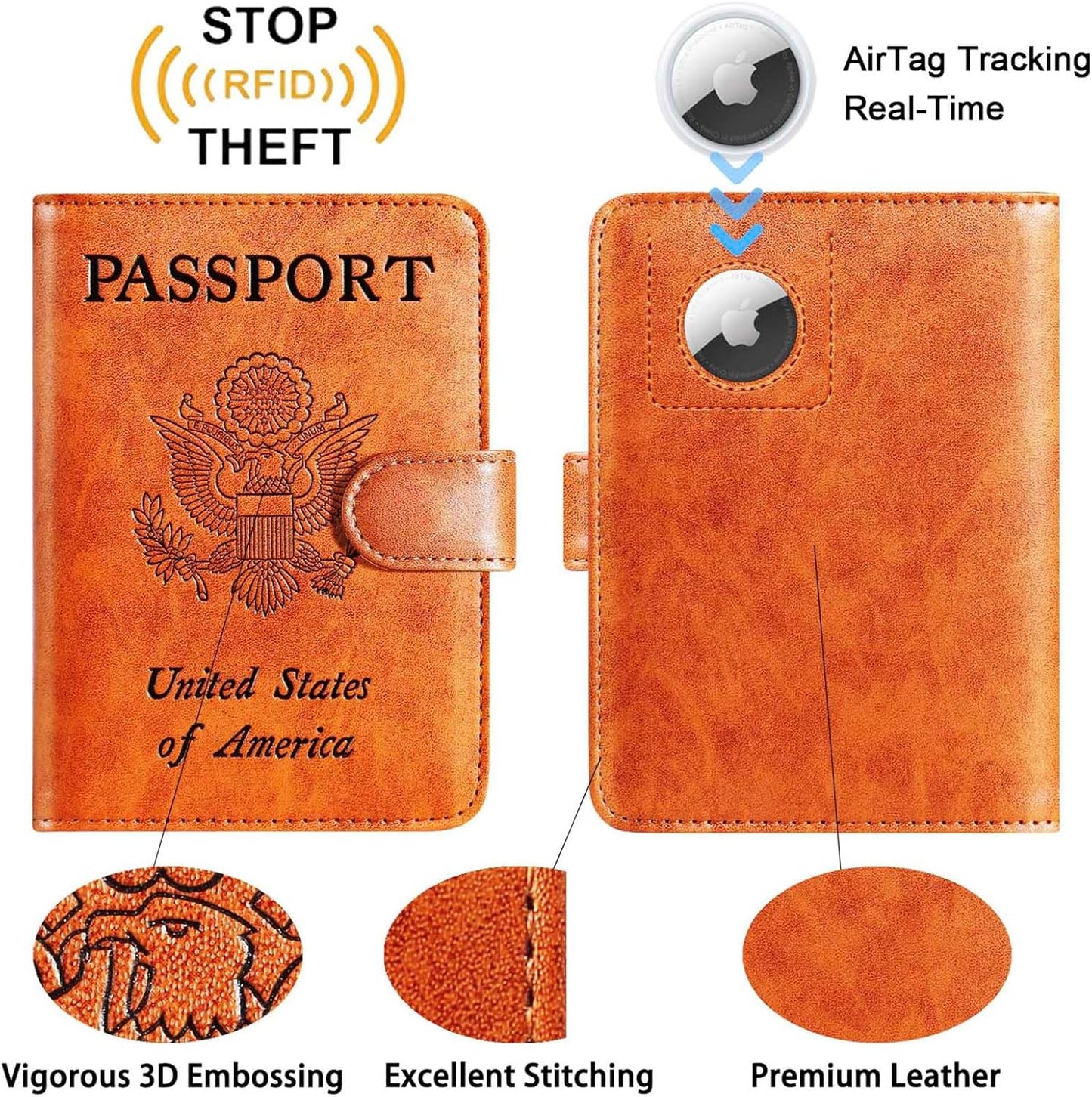 Airtag Passport Holder Cover Wallet RFID Blocking Leather Case Travel Essentials Luggage Accessories Travel Must Have(118#Claybank)