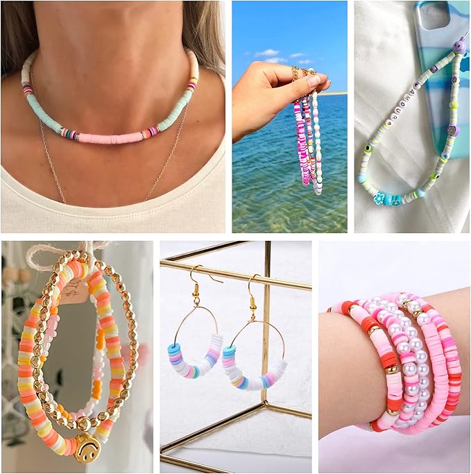 AceFun 3750PCS Clay Beads for Bracelets Making Polymer Clay Beads Kit with Pearl Beads Spacer Beads, Disc Heishi Beads Set for Jewelry Making Necklace Bracelet Earrings Finding, Blue Mixed