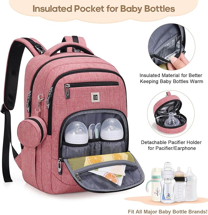 Diaper Bag Backpack, Multi function Baby Bag with Portable Changing Pad, Pacifier Holder,Waterproof Diaper Bags with USB Charging Port,Baby Essentials Perfect Baby Shower Gifts for Mom, Dad, Newborn