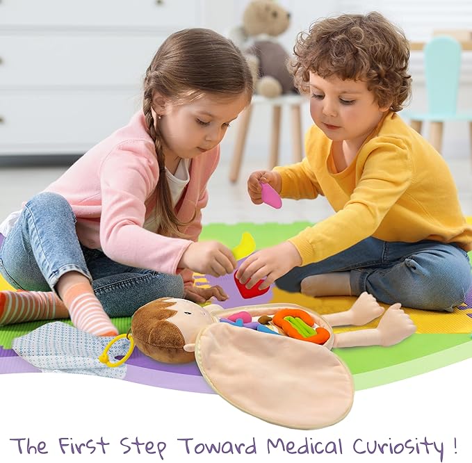 June Garden Little Patient Lucas Plush Anatomy Doll - Soft Educational Toy with Removable Human Organs - Learn Basic Anatomy for Toddlers and Kids