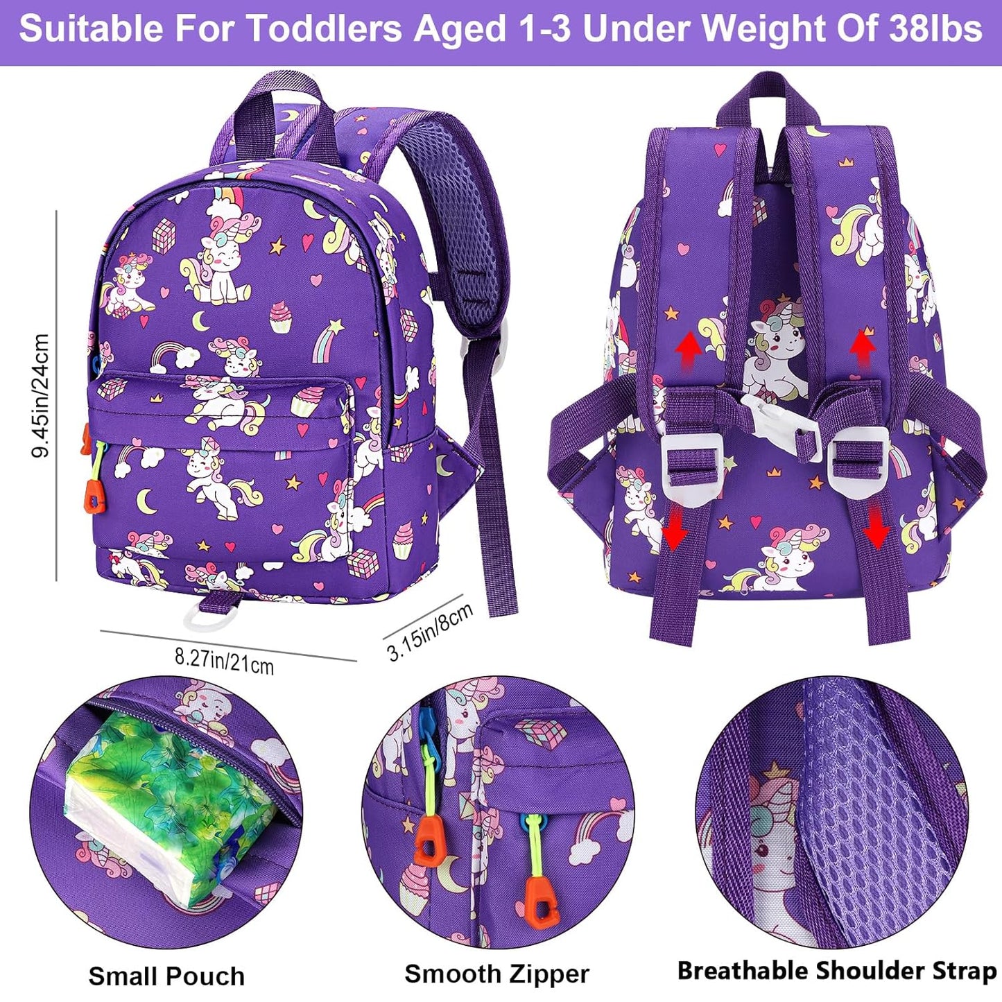 Accmor Toddler Harness Backpack Leash, Cute Baby Unicorn Backpacks with Anti Lost Wrist Link, Adorable Mini Child Backpack Leashes for Walking, Keep Kids Close Backpack Rope Tether Rein for Girls