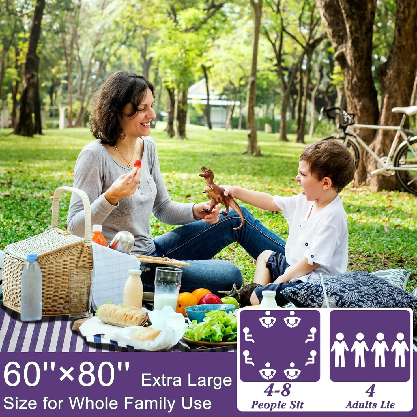 60”x 80” Picnic Blanket Waterproof and Foldable Beach Blanket, 5-Layer Outdoor Mat with Carry Strap for 6 to 8 Adults, for Camping, Park, Beach, Grass, Indoors…