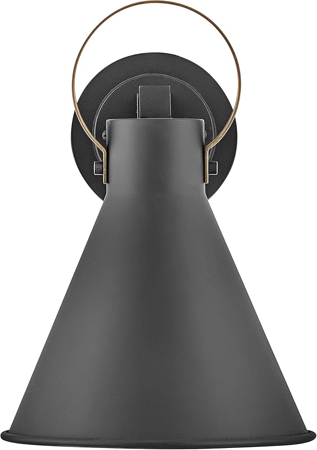Hinkley Winnie Small Wall Mount Outdoor Lantern - Coastal Elements, Dark Sky, 1-Light, Tapered Design, Bulb Included, Composite Material - Museum Black with Brass Accents