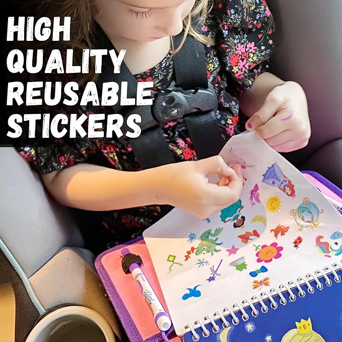 Totebook Kids Travel Educational Activity Book with Washable Markers - Car and Airplane Activities, Learning Toys for Toddlers- Reusable Stickers for Ages 4, 5, 6 (Jungle & Extra Princess Book)