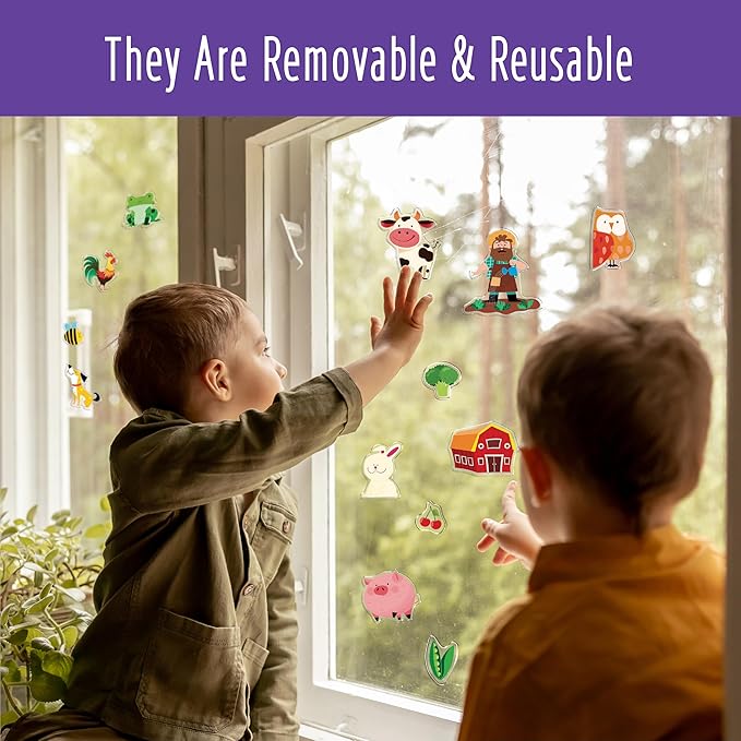 38PCS Farm Animal Jelly Stickers, Thick Window Door Clings Removable Reusable Gel Clings Decals for Kids Toddlers Adults Home Classroom Nursery Animal Party Supplies Decorations (Not Edible)