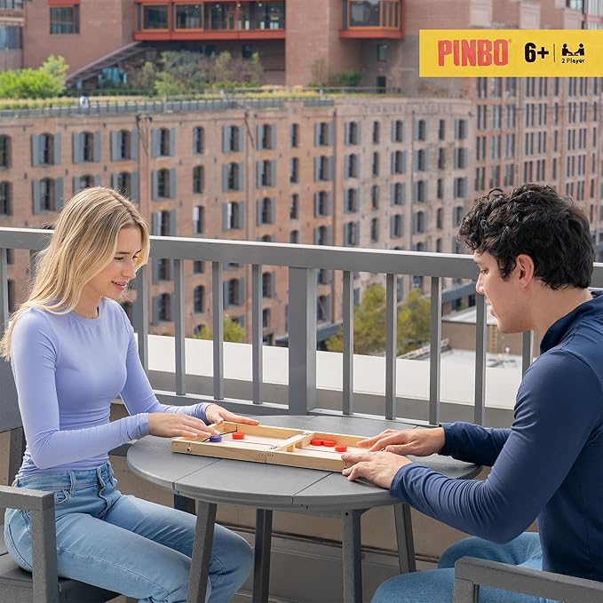 Pinbo The Classic Slingshot Game | Fast Action Foldable 2-Player Tabletop Wooden Game for Kids & Adults | Great for Travel & Game Night | Three Gates Included