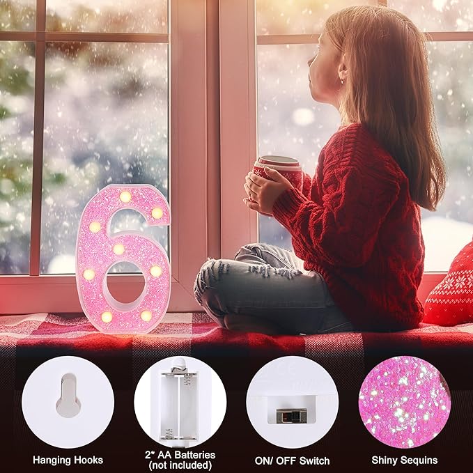Foaky Pink Light up Letters，Pink Party Decorations,Girls Room Decor,Glitter Marquee Numbers,Alphabet Letter Sign for Night Light Birthday Party Girls Gifts, Home Bar Decoration (9)