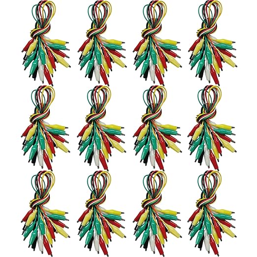 120PCS Premium Alligator Clips Electrical, 5 Colors Test Probes & Leads, Crocodile Jumper Wires with Dual Ended Insulators Cable for Electric Circuit Connection, Multimeter, Electronic Experiments