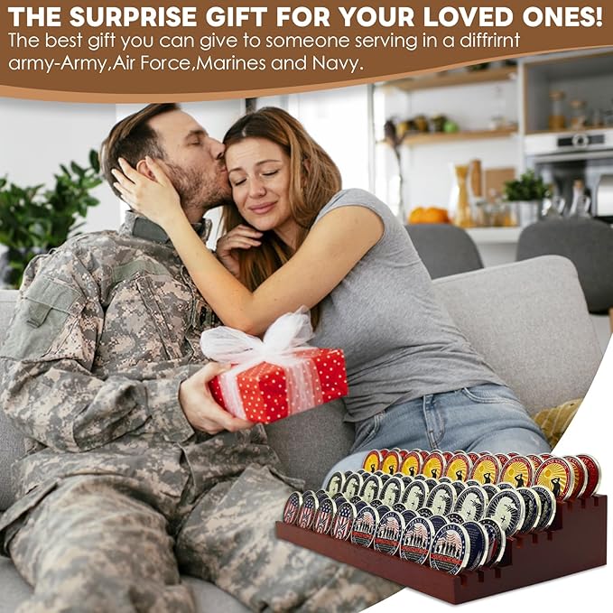 100% Solid Wood Challenge Coin Display Stand,Three-Tier Coin Rack Military Coins Display Holders Shelves,9 Row Wooden Army Collectible Coins Holder Case Holds 60-75 Coins