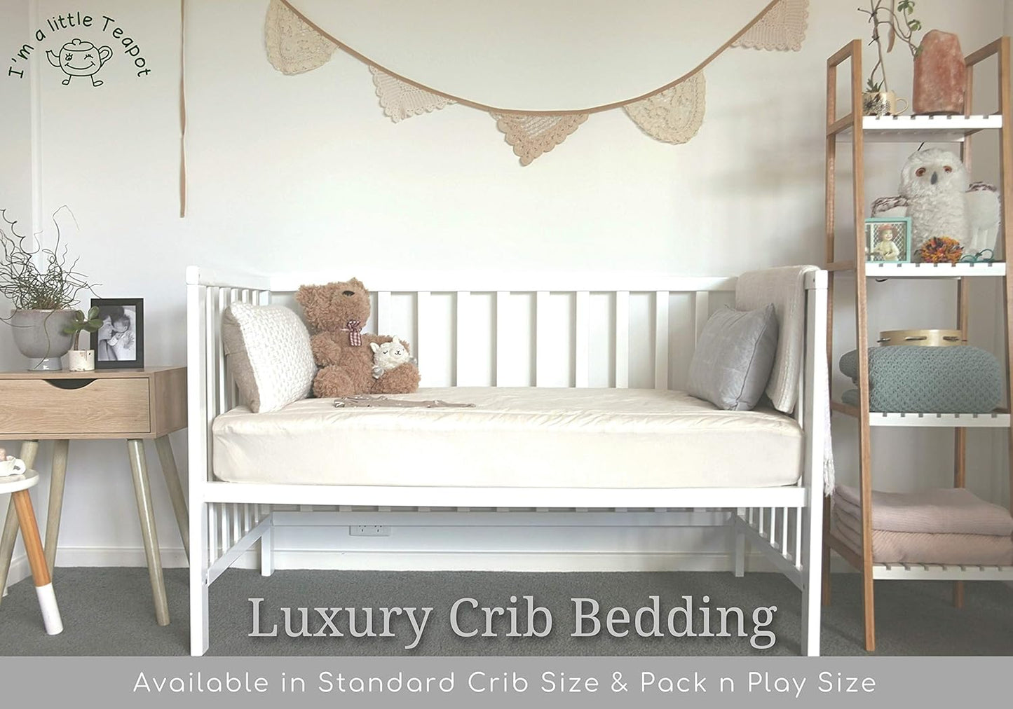 I'm A Little Teapot Organic Cotton Crib Mattress Pad - Standard Size Organic Mattress Protector - Waterproof Baby Mattress Cover - Soft, Durable and Hypoallergenic - Fits 28 x 52 x 9 inches