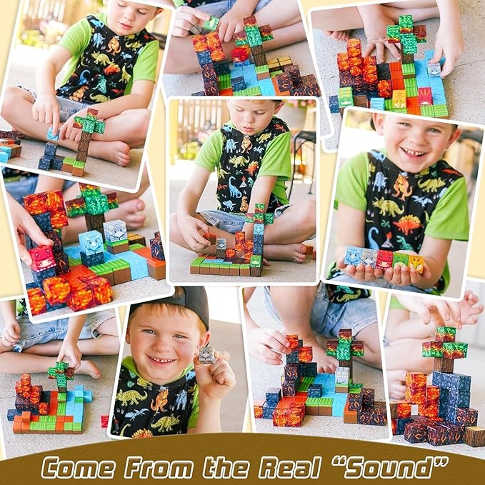 150PCS Dinosaur Toys Magnetic Blocks-Build Mine Magnet World Volcano Edition, Magnetic Kids Sensory Toys for 3+ Year Old Boys and Girls Building Blocks Toddler Games Through Jurassic Learning Gifts