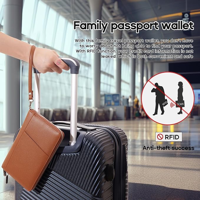 RFID Blocking Family Passport Holder Wallet 6,Premium Leather Travel Document Organizer for Women and Men,Travel Wallet for Credit Card