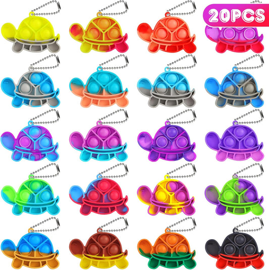Pop Fidget Toys Its Party Favors for Kids 4-8 8-12, 20 PCS Turtle Toys Mini Pop Keychain It Toddler Fidget Toy Bulk Fidgets for Classroom Prizes Birthday Goodie Bag Stuffers Autism Sensory Toys Packs