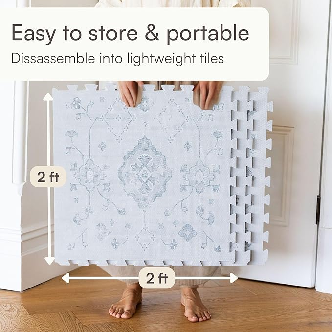 Lillefolk Baby Play Mat for Floor – 4x6ft Vintage Gray | Soft Non Toxic Premium EVA Foam Tiles for Tummy Time, Crawling & Playroom – Waterproof Interlocking Floor Mat for Babies & Toddlers (6 Tiles)