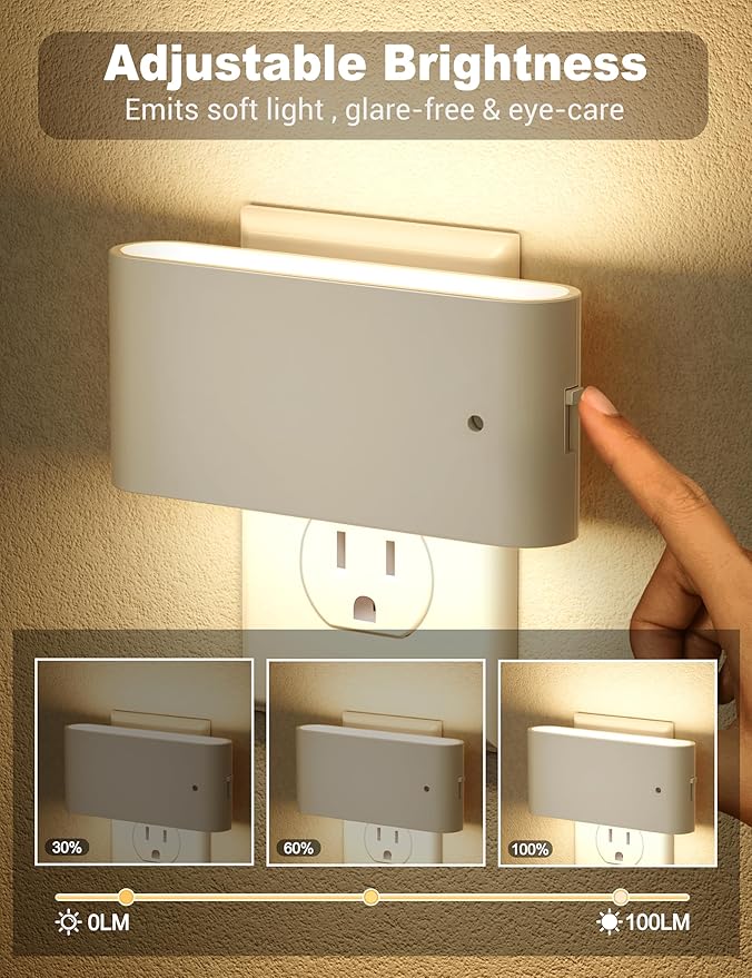 JandCase LED Night Lights Plug into Wall, Night Light with Dusk to Dawn Light Sensor, Dimmable Night Light Plug in [2 Pack], 3000K Soft White Nightlight for Bedroom Hallway Kids Room Kitchen