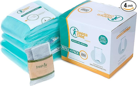 Jasclair Refill Bags Compatible with Dekor Classic Diaper Pail (4 Pack) | Baby Powder Scent | Multi-Layer Odor-Locking Liners | Leak-Resistant | Not for Dekor Plus