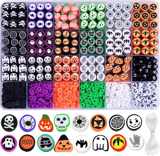 1480pcs Halloween Polymer Clay Beads Charms Friendship Bracelet Necklace Earring Jewelry Making kit, Accessories for Arts Crafts DIY Birthday Gifts for Women Girls