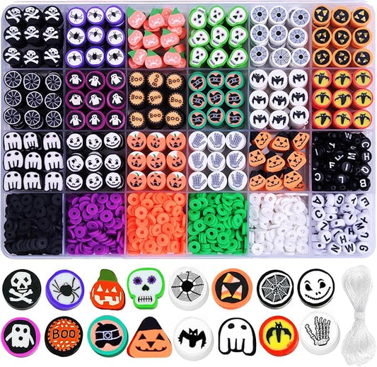 1480pcs Halloween Polymer Clay Beads Charms Friendship Bracelet Necklace Earring Jewelry Making kit, Accessories for Arts Crafts DIY Birthday Gifts for Women Girls