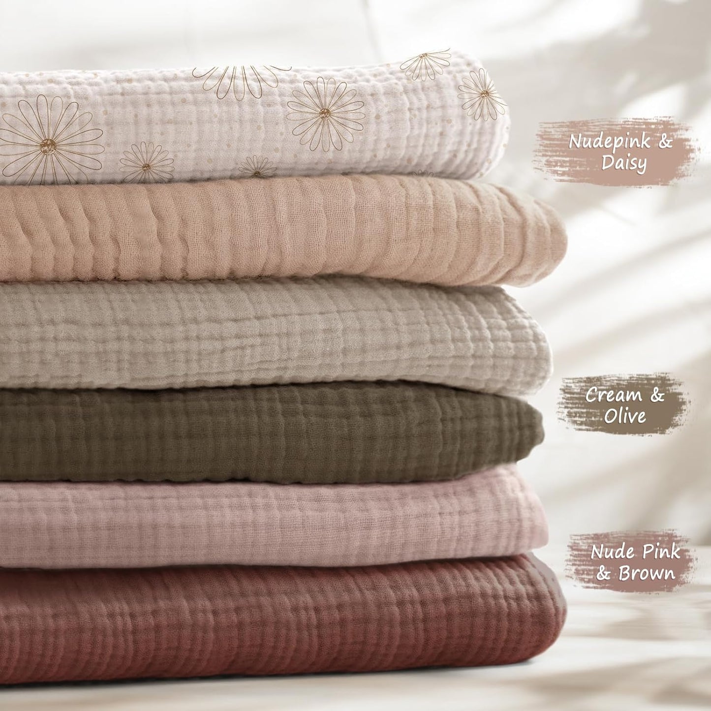 lulumoon Baby Muslin Crib Sheets - Toddler Cotton Fitted Crib Sheets Neutral for Boys and Girls 2Pack (Nudepink Daisy, Crib)