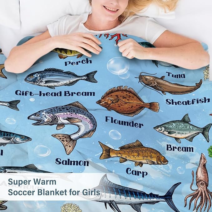Fish Blanket Gifts for Fish Lover, Fishing Gifts for Men Boys, Fishing Decor, Soft Throw Blanket, Birthday Christmas Thanksgiving Gifts for Aquarium Lovers, 50" X 60"