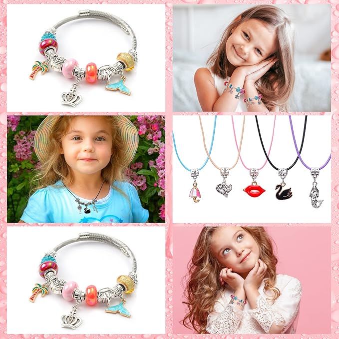 CLOYAN Charm Bracelet Making Kit for Girls, 115PCS Jewelry Making Kits for Girls with Beads, Jewelry Charms, String Necklace, Bracelets for DIY Craft, Jewelry Making Kit for Girls 8-12.