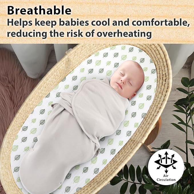 3-Pack Organic Muslin Bassinet Fitted Sheets, Compatible with Halo, Snoo, Graco, Dream On Me, Delta, and Other Standard Size Bassinets - Fits Oval, Hourglass, & Rectangle Shapes (32 x 16 x 4 Inches)