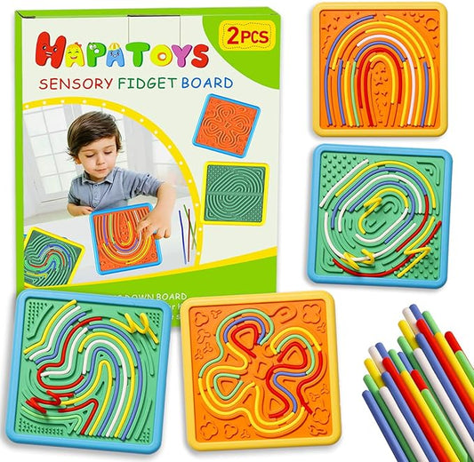 Sensory Activity Board for Kids & Adults: 2Pack Double-Sided Stress Relif Sensory Board Toys with 40 Strings & Storage Bag | Quiet Fidget Board Stocking Stuffers for ADHD & Autism Boys Girls