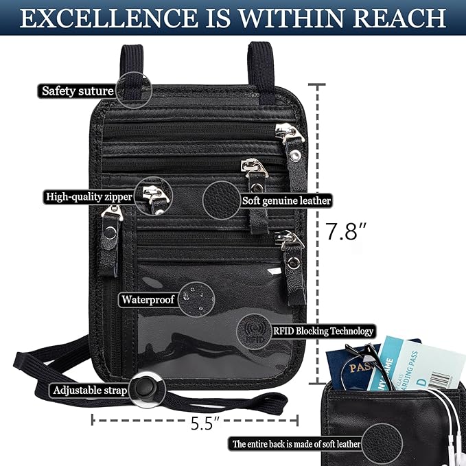 Neck Wallet - Rfid Wallet Women - passport holder for travel - Travel Wallet Passport Holder For Travel Women - 10.3x6.8inch (Black)