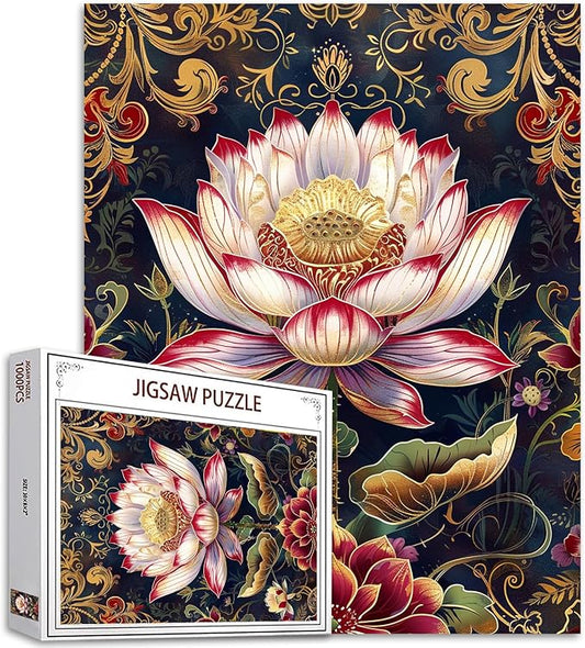 1000 Piece Jigsaw Puzzles for Adults Pink Lotus Flower Painting Jigsaw Puzzle Russian Palekh Style 1000 Pieces Puzzles Game Floral Landscape Art Wall Decor DIY Craft Puzzle Gift 20 x 27 Inch