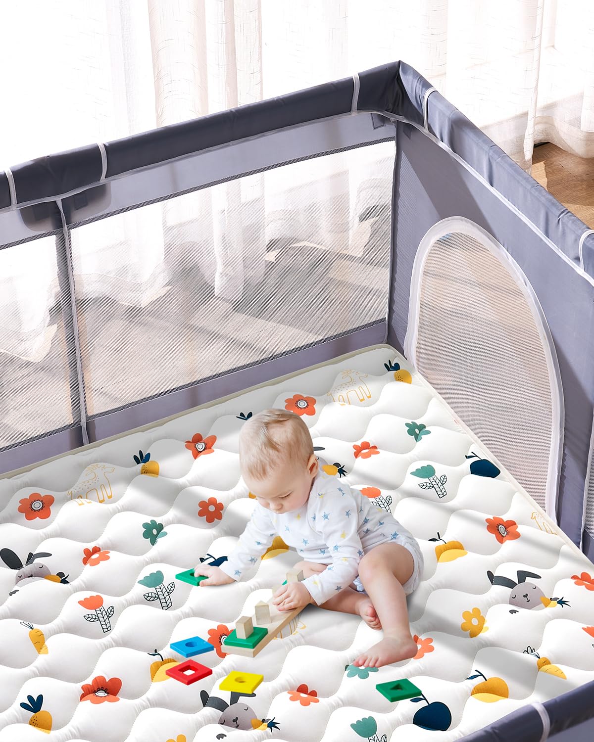 Odorless Premium Foam Baby Play Mat 79" x 63", Soft Microfiber Fabric Crawling Mat for Floor- Comfortable and Hypoallergenic, Non-Slip Cushioned Floor Playpen mat for Infants,Babies,Toddlers