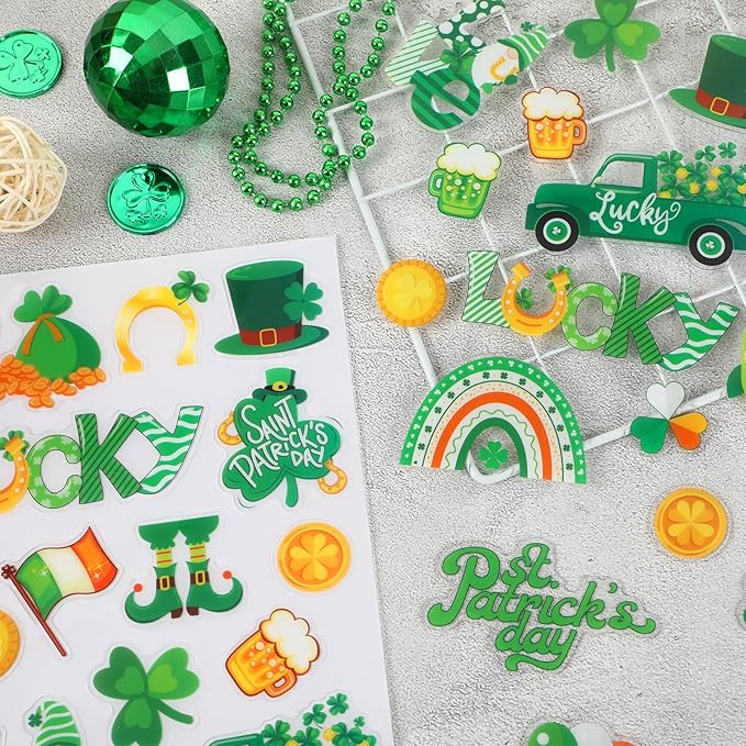 MARFOREVER 50 PCS St. Patrick's Day Gel Window Clings Stickers Reusable Green Shamrock Thick Gel Clings Decals for Spring Irish St Patrick's Day Kids Toddlers Classroom Party Window Glass Decoration