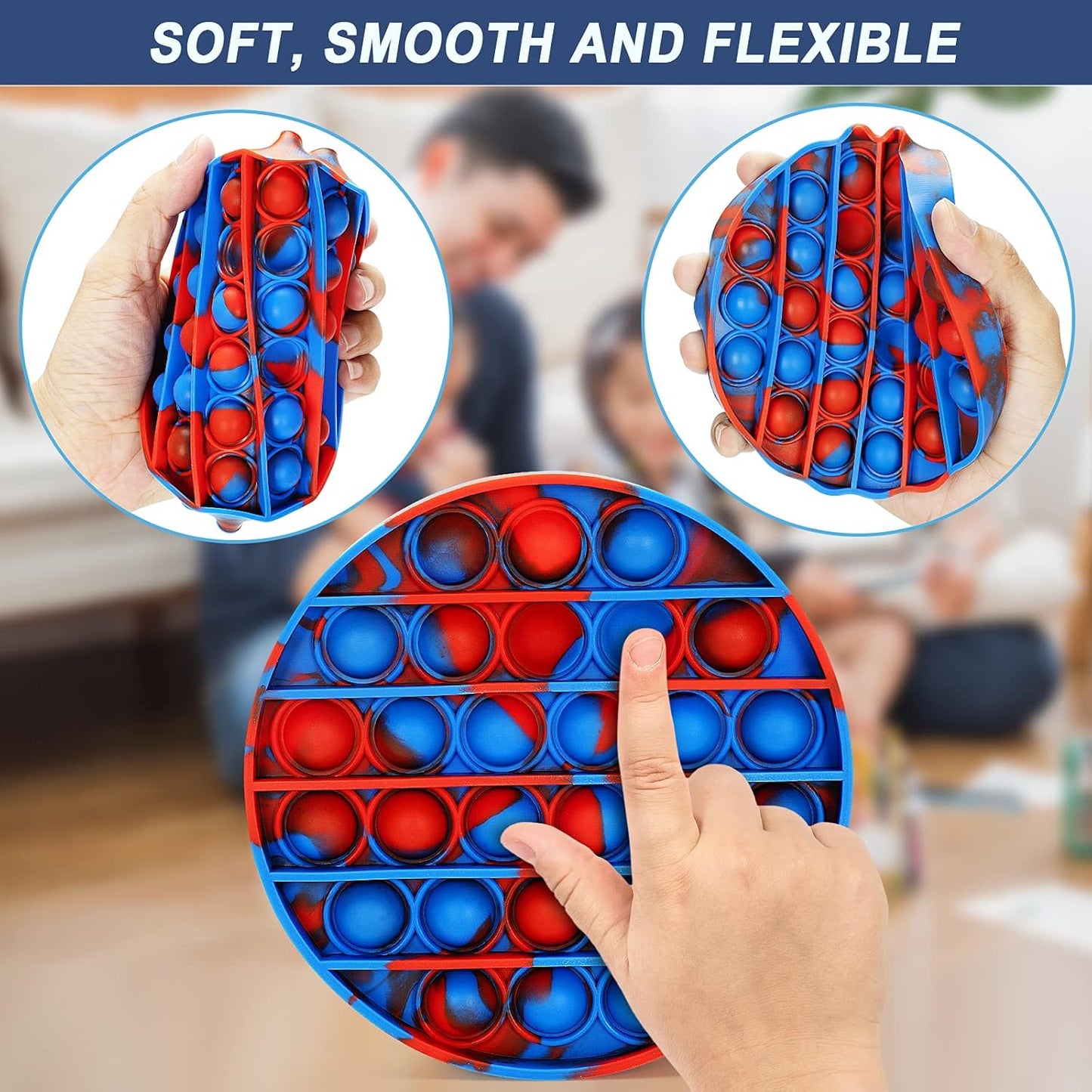 Pop It Fidget Toys - Bubble Tie Dye Fidgets Toys for Anxiety - Sensory Toys for Autism - Stress Relief Toys for Kids with ADHD - Food Grade Silicone 3 Pack Set, Push Pop Fidget Toy (Round)